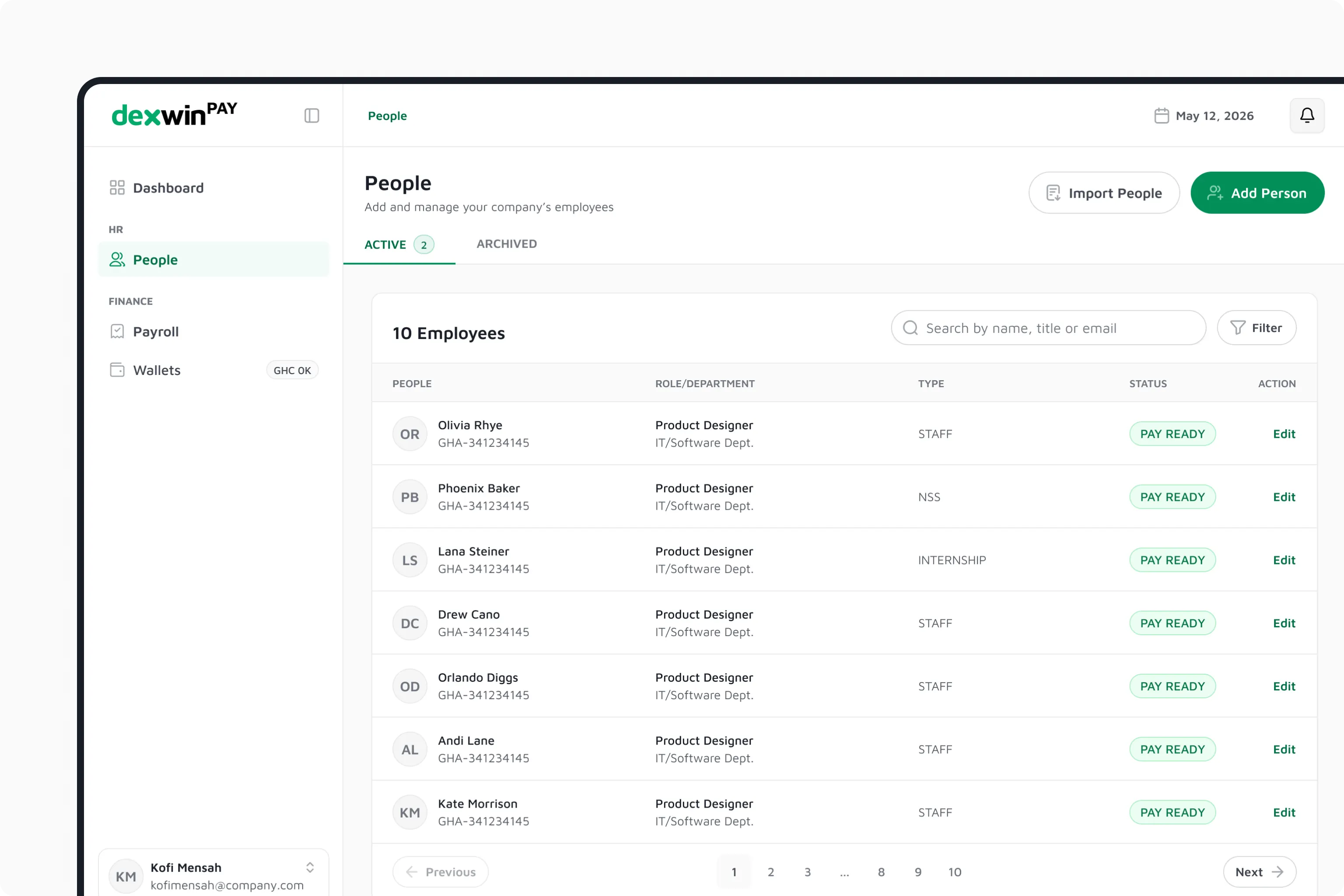 DexwinPay employee list